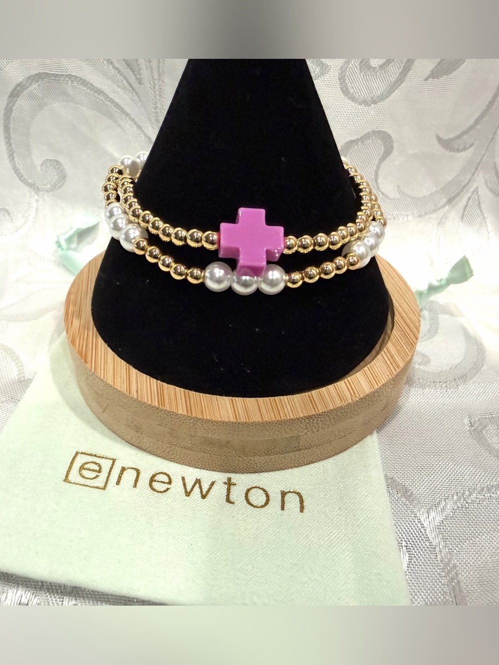 ENewton Gold & Pink Cross Pearl-Accent Stretch Bracelet Set New